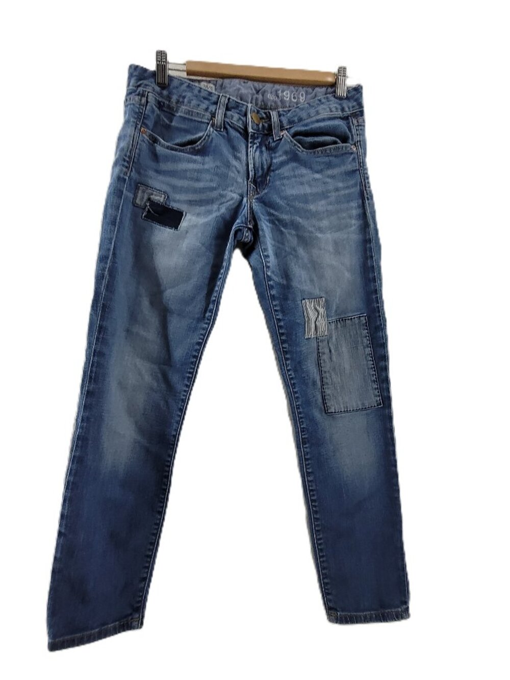 Gap 1969 Jeans Women's 6 Blue Patched Always Skinny Stretch 5 Pockets 29x26.75